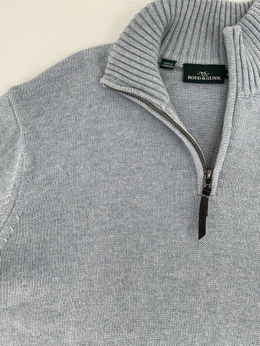 Rodd & Gunn Merrick Bay 1/4 Zip Sweater Medium Heathered Blue Grey 100% Cotton